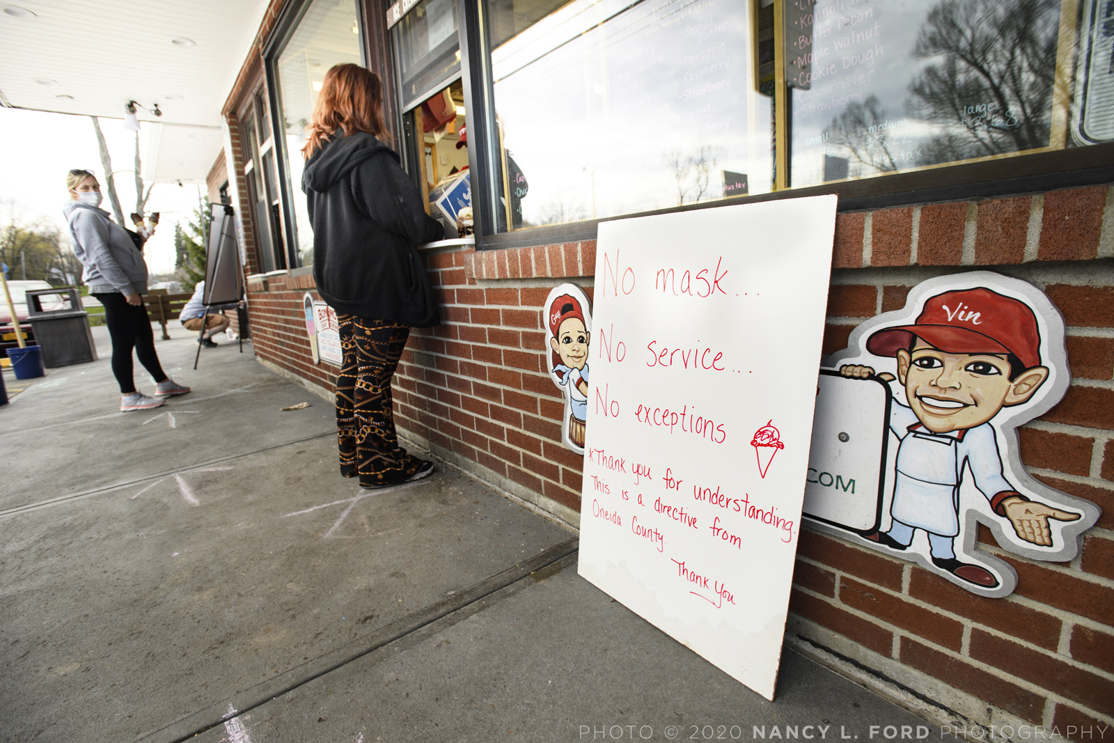 Bonomo's Dari Creme displays a sign “No mask, no Ice cream” on Monday, April 28, 2020 in Clinton, NY. during the social distancing mandate and Covid-19 pandemic. (Copyright © 2020 Nancy L. Ford Photography)