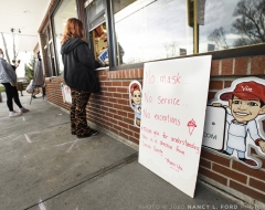 Bonomo's Dari Creme displays a sign “No mask, no Ice cream” on Monday, April 28, 2020 in Clinton, NY. during the social distancing mandate and Covid-19 pandemic. (Copyright © 2020 Nancy L. Ford Photography)